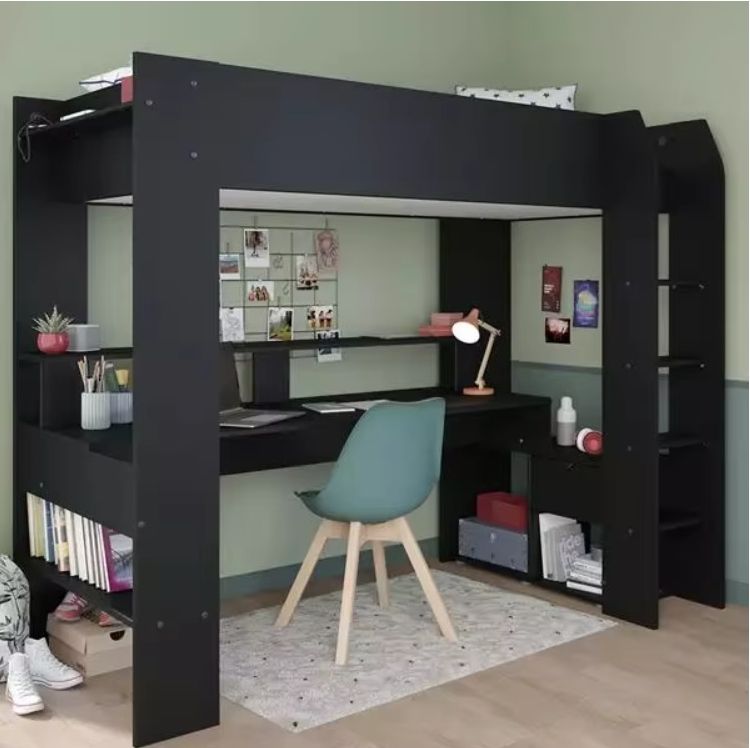 Cool Kids Bedroom Bunk Bed Design Wooden High Sleeper Loft Bed with Gaming Table for Boys Hot Playroom Furniture Children