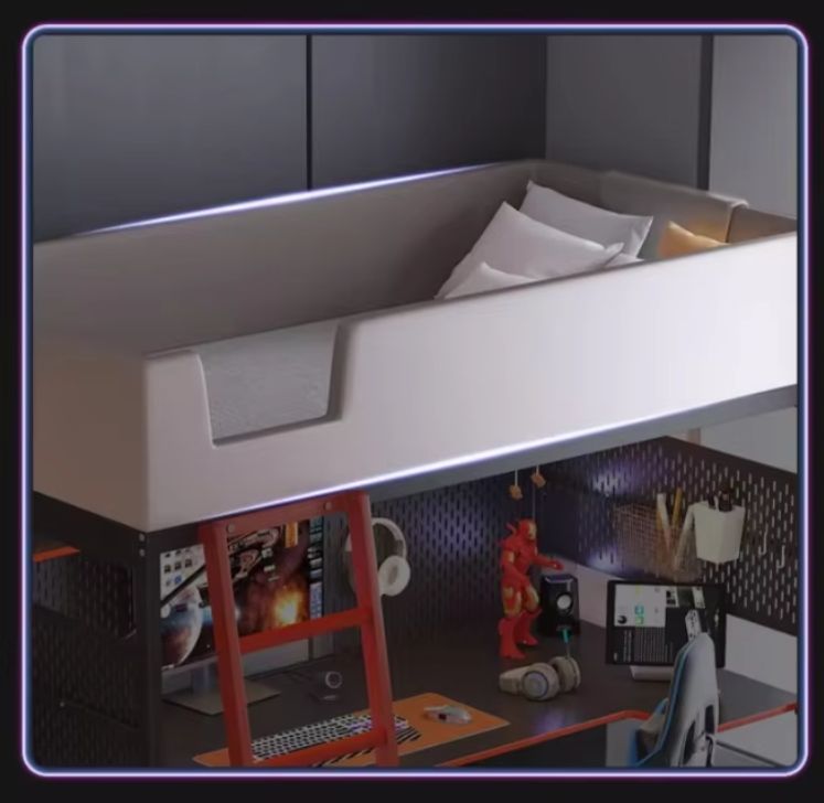 Children's Double-Decker Integrated Elevated Bed and Desk New Design for Bedroom Small Unit for Esports Room and Home Study