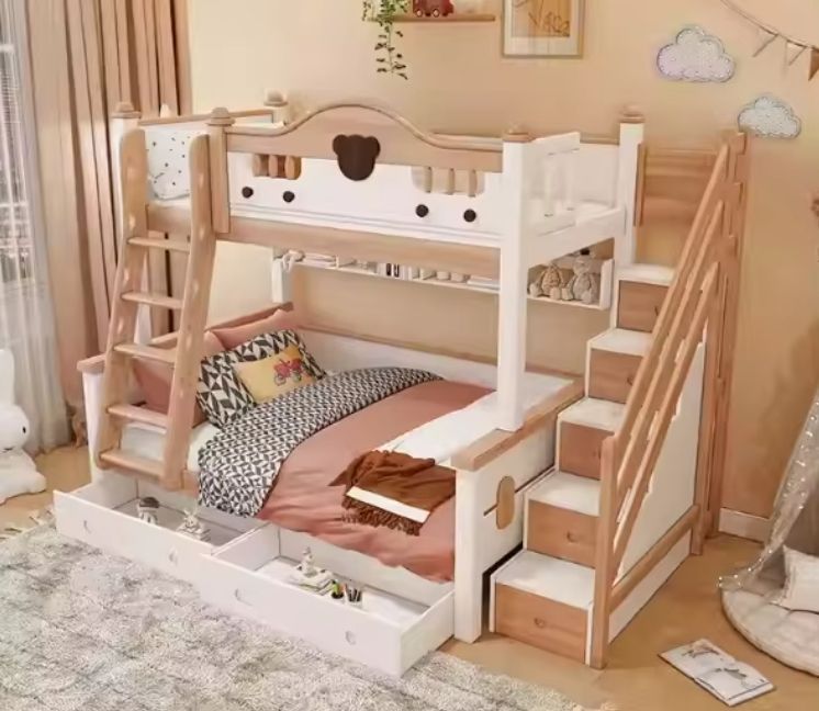 Factory direct sale bedroom furniture durable kids' wooden children beds kids wood bunk bed