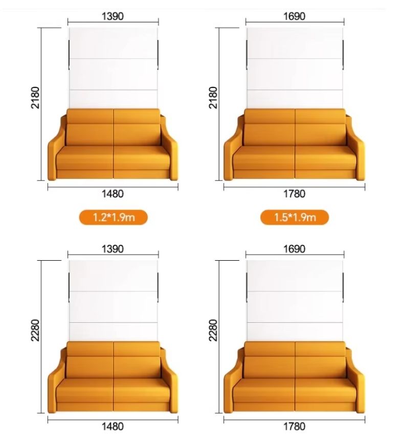 In stock in the United States Space Saving White Vertical Sofa Bed Folding Wall Bed Mechanism Murphy Bed with Sofa