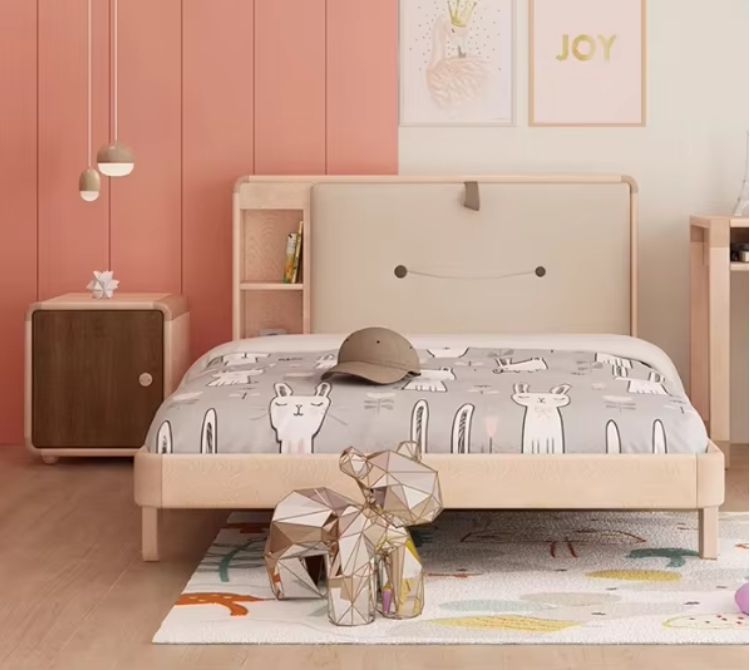 Modern Simple White Wax Solid Wood Single Bed Nordic Style Kids' Bedroom Wooden Large Bed Children's Furniture