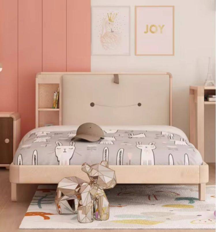 Modern Simple White Wax Solid Wood Single Bed Nordic Style Kids' Bedroom Wooden Large Bed Children's Furniture