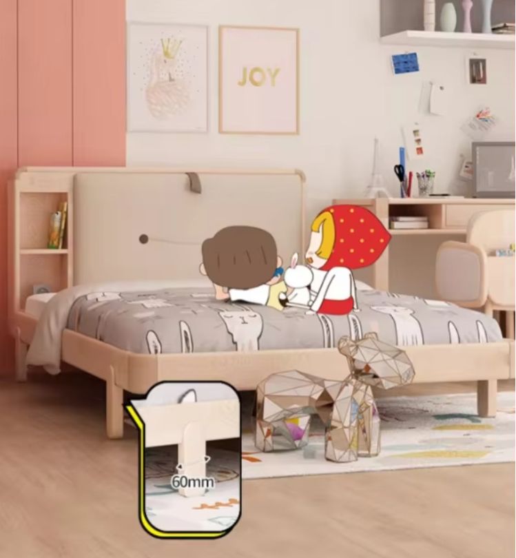 Modern Simple White Wax Solid Wood Single Bed Nordic Style Kids' Bedroom Wooden Large Bed Children's Furniture
