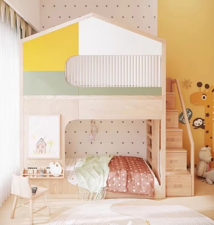 Solid Wood Tree House Kids' Bed Elevated Design Bunk Bed for Children's Room