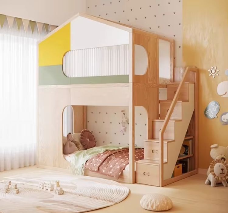 Solid Wood Tree House Kids' Bed Elevated Design Bunk Bed for Children's Room