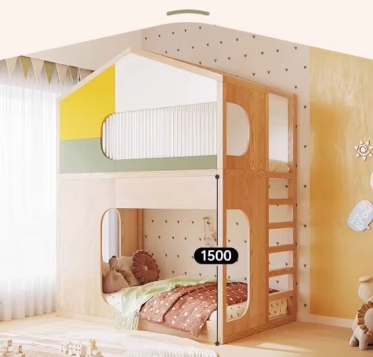 Solid Wood Tree House Kids' Bed Elevated Design Bunk Bed for Children's Room