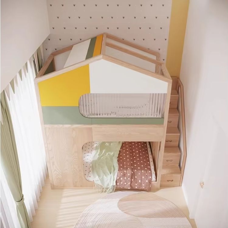 Solid Wood Tree House Kids' Bed Elevated Design Bunk Bed for Children's Room
