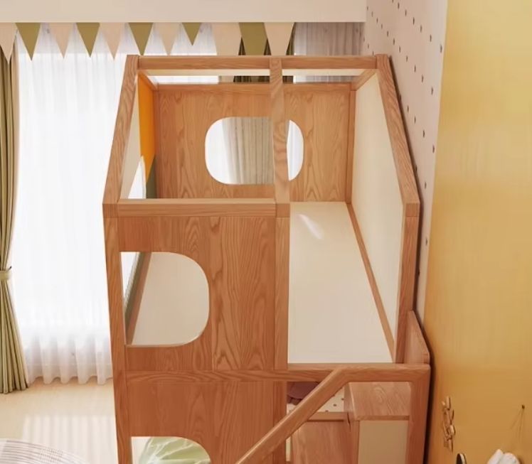 Solid Wood Tree House Kids' Bed Elevated Design Bunk Bed for Children's Room