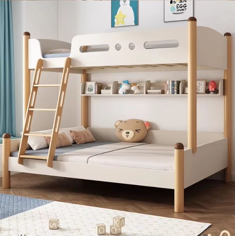 Modern All Solid Wood High-Low Bunk Bed for Children Car Bed Design for School and Home with Mother's Bed for Bedroom