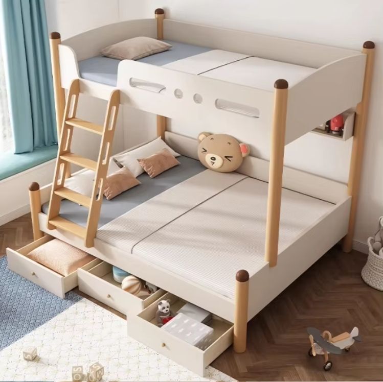 Modern All Solid Wood High-Low Bunk Bed for Children Car Bed Design for School and Home with Mother's Bed for Bedroom