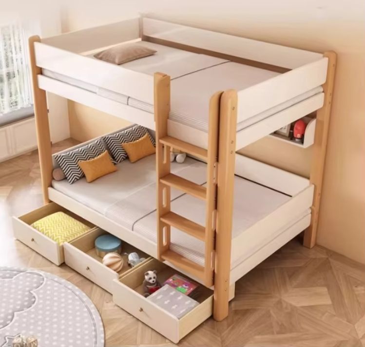 Modern Luxury Two-Layer Multifunctional Bunk Bed Full Solid Beech Wood for Children and Parents for Home and School