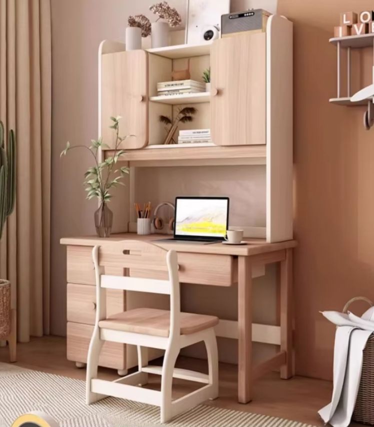 All Solid Wood Junior High School Student Bedroom Writing Desk and Chair Set for Boys Girls Children's Learning Home Furniture