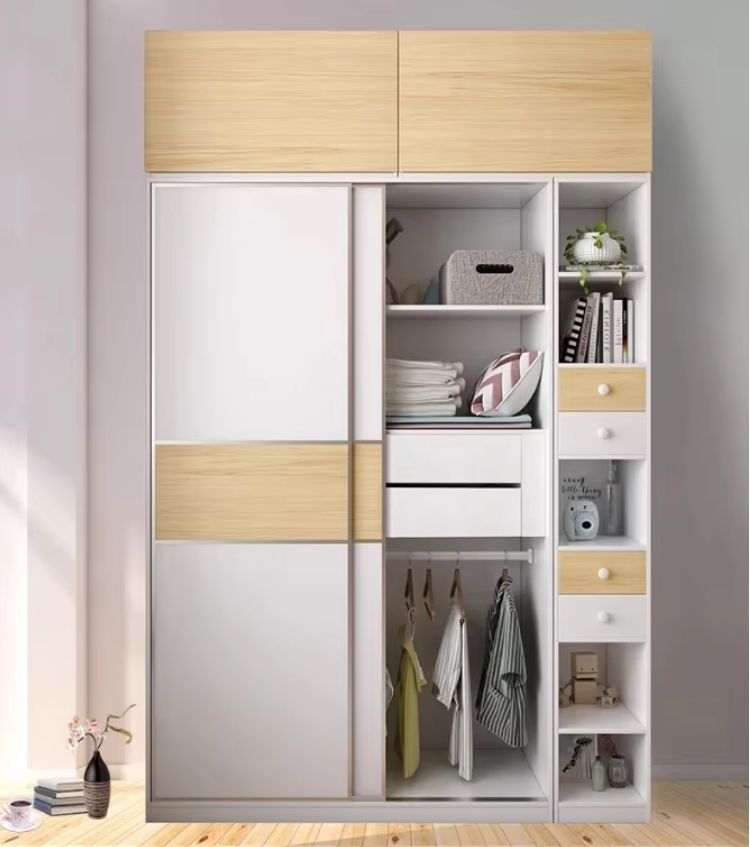 Modern Nordic-Style Two-Door Sliding Wardrobe Minimalist Wooden Color Bedroom Furniture Multifunctional Windbreaker Laundry Use