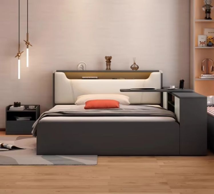 Modern Minimalist 1M Children's Single Bed with High Box Storage 1.5M Tatami Storage Board Bed Wood Panel Style