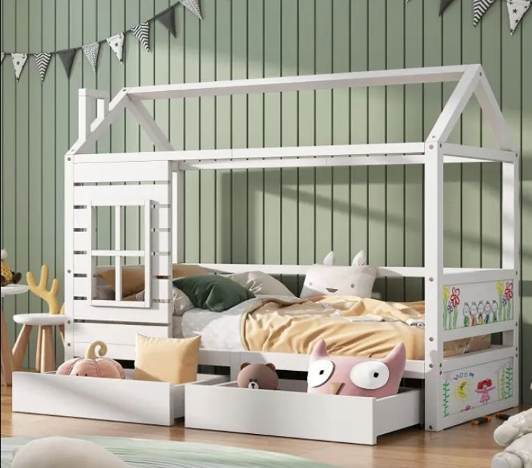 Factory price customized safe and reliable house type platform bed playhouse design baby bed for kids Montessori floor bed