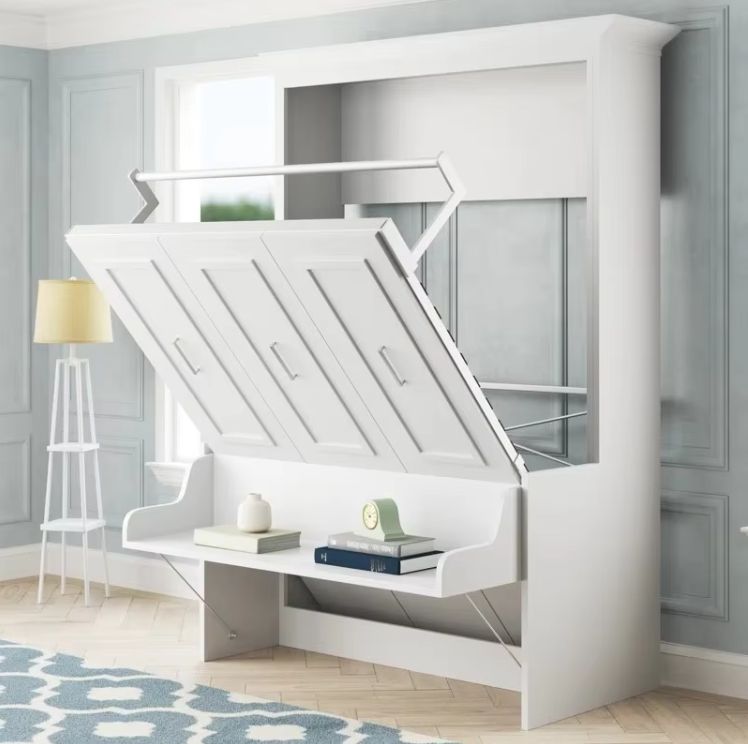 Modern Wall-Mounted Murphy Bed with Desk Convenient Home Furniture Solution Panel Wood Style
