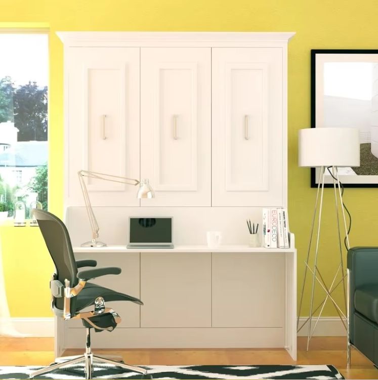 Modern Wall-Mounted Murphy Bed with Desk Convenient Home Furniture Solution Panel Wood Style