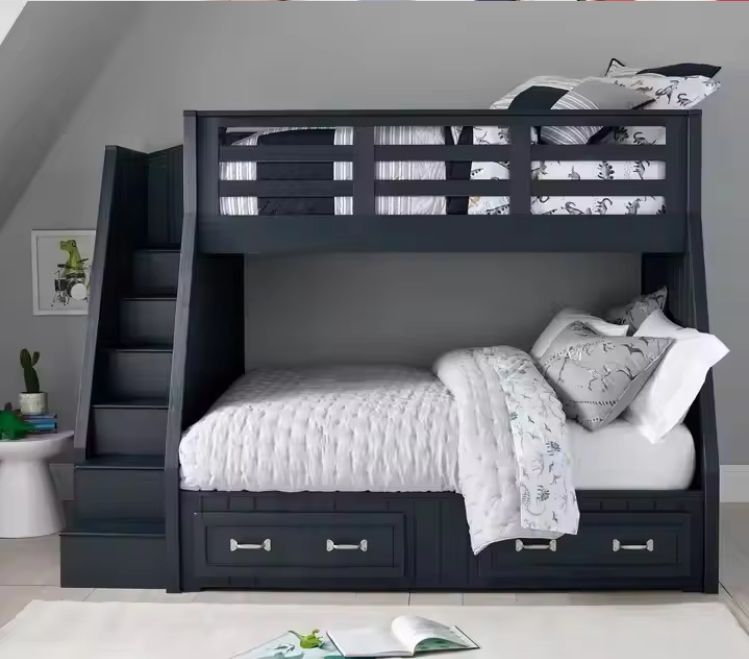 Kids Wooden Twin-Over-Full Stair Bunk Bed Made from Durable Pine Wood