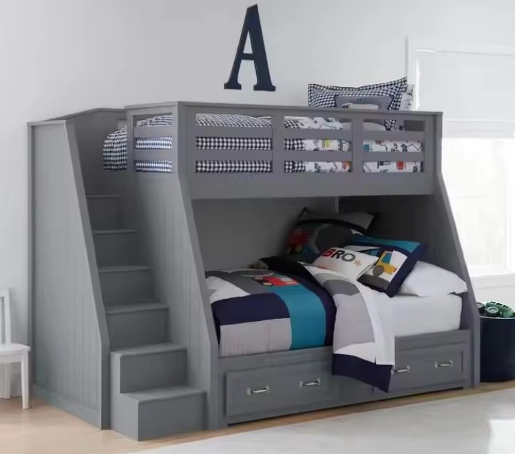 Kids Wooden Twin-Over-Full Stair Bunk Bed Made from Durable Pine Wood