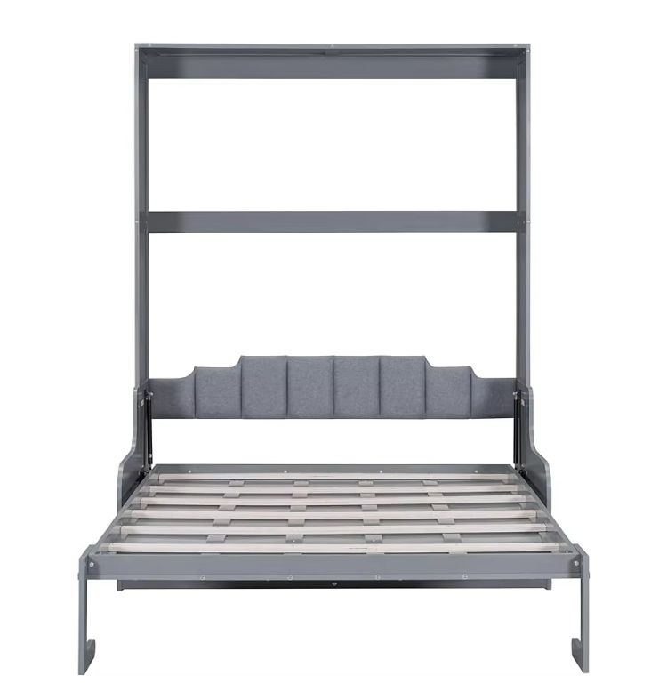 Twin Size Murphy Bed with Open Shelves Storage Drawers Built-In Wardrobe & Table