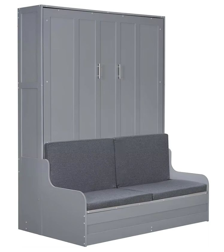 Twin Size Murphy Bed with Open Shelves Storage Drawers Built-In Wardrobe & Table