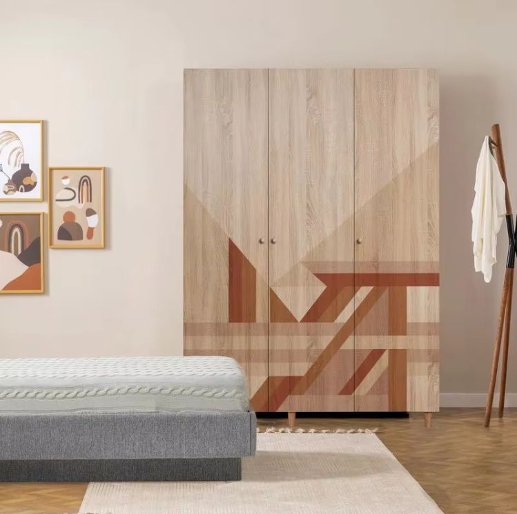 Customizable Art-Style Bedroom Wardrobe with Sticker Option