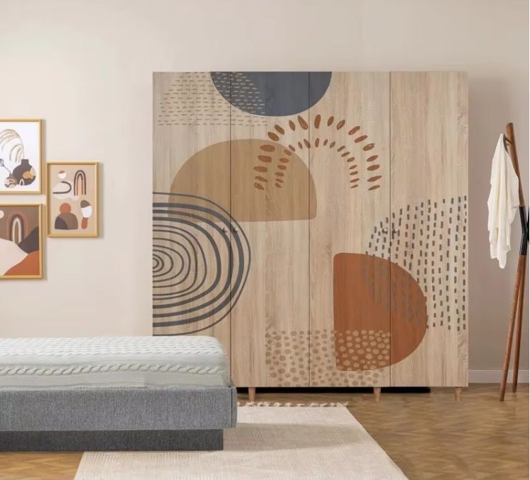 Customizable Art-Style Bedroom Wardrobe with Sticker Option