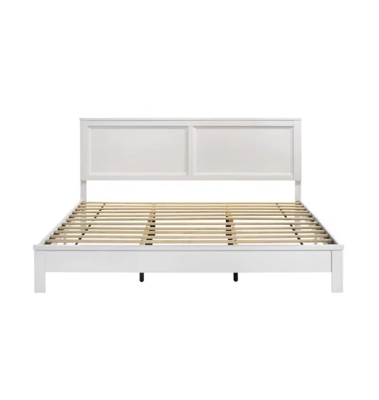Solid Wood Bedroom Slat Bed Frame European Design All-Size for Living Room-Made of Rubber Wood and MDF