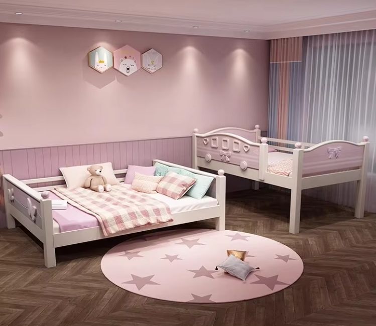 Bunk Bed Bed Modern Bedroom Furniture with Slide Funny Cheap Kids Blue M6 Pink OEM Wood Box Style Packing Color Design Material
