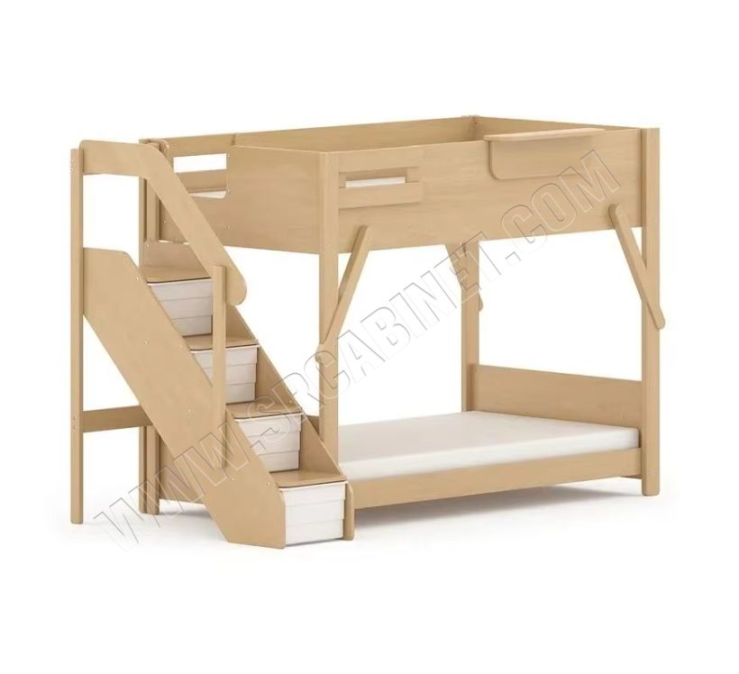Solid Pine Wood King Single Bunk Bed with Staircase Kids Children's Home Furniture for Bedroom Use