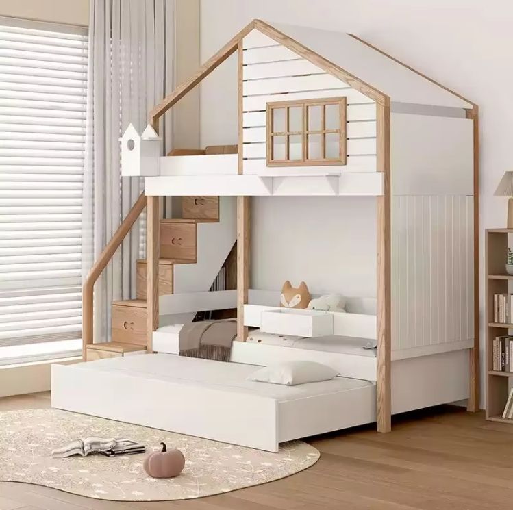 Modern Solid Wood Children's Treehouse Bed Half Height Elevated Mother-Child Bunk Bed Detachable Customized Features