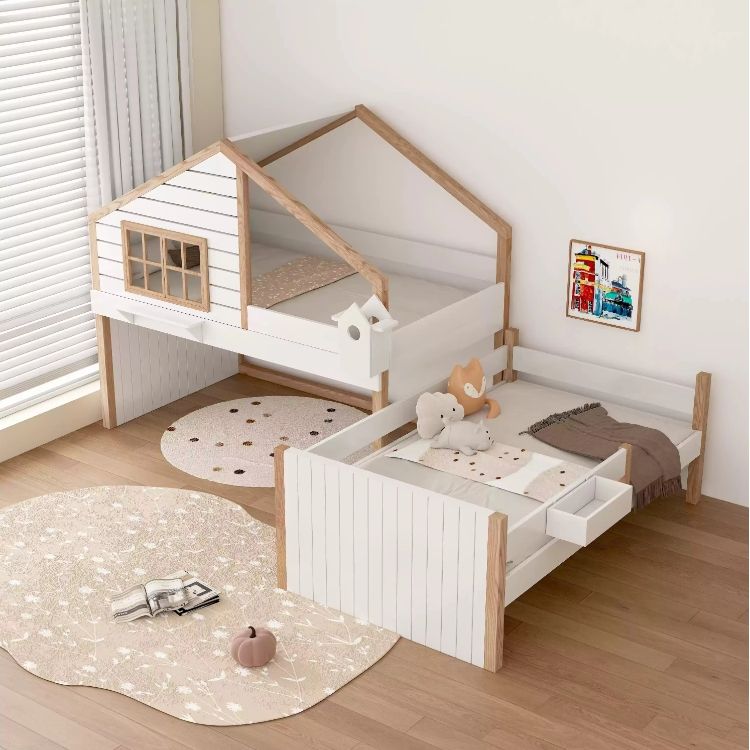 Modern Solid Wood Children's Treehouse Bed Half Height Elevated Mother-Child Bunk Bed Detachable Customized Features