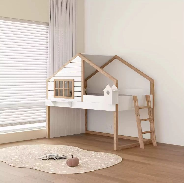 Modern Solid Wood Children's Treehouse Bed Half Height Elevated Mother-Child Bunk Bed Detachable Customized Features