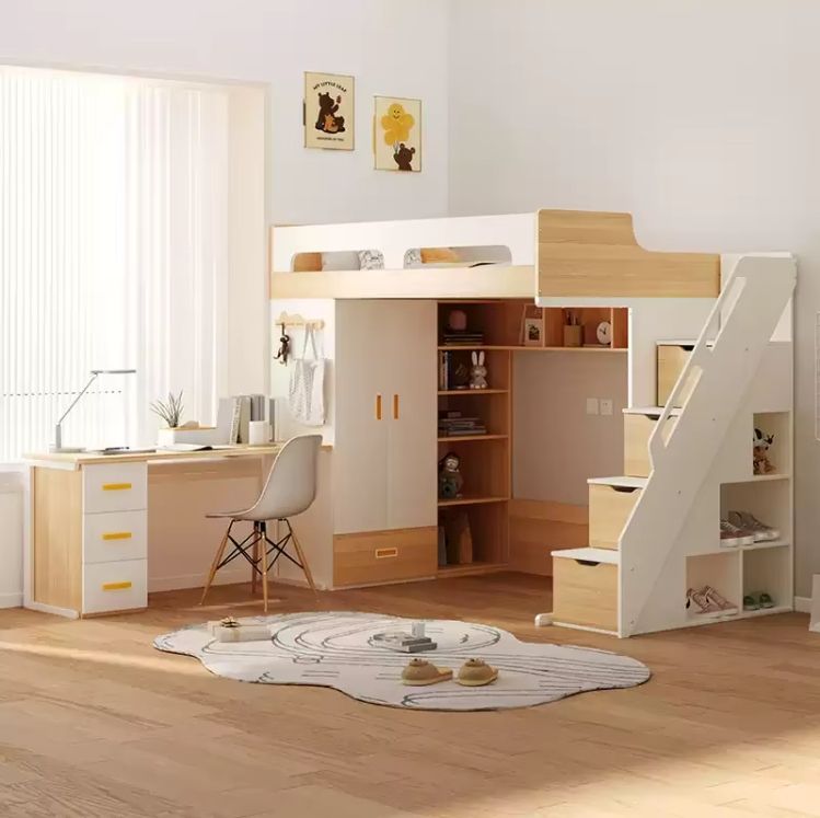 Small Space Saving Combination Bed Girls Boys Study Room Bunk Bed Desk Kids Elevated Study Table