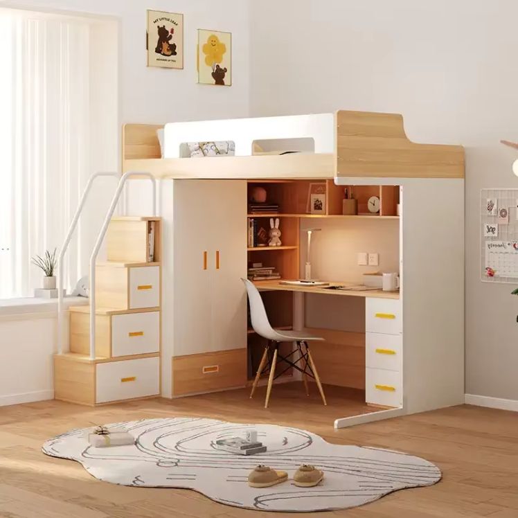 Small Space Saving Combination Bed Girls Boys Study Room Bunk Bed Desk Kids Elevated Study Table