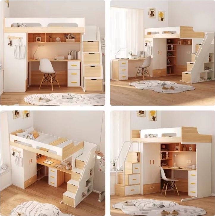 Small Space Saving Combination Bed Girls Boys Study Room Bunk Bed Desk Kids Elevated Study Table