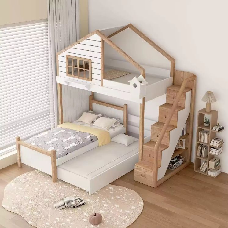 Modern Solid Wood Children's Treehouse Bed Half Height Elevated Mother-Child Bunk Bed Detachable Customized Features