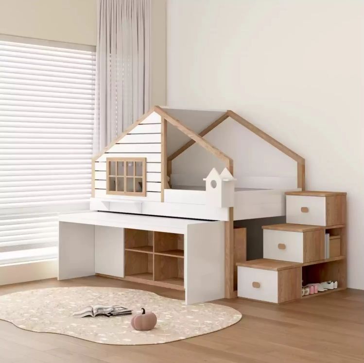 Modern Solid Wood Children's Treehouse Bed Half Height Elevated Mother-Child Bunk Bed Detachable Customized Features