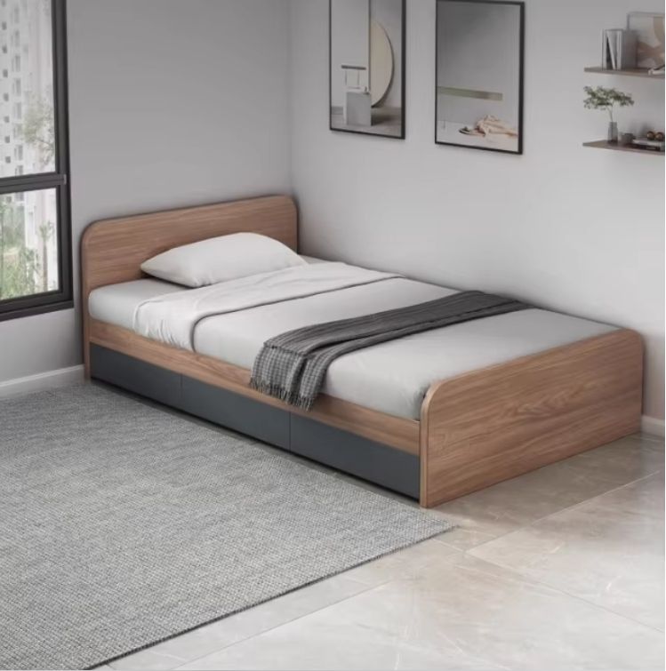 Simple Modern Cream 1.2-Meter Tatami Box Single Bed Teak High Box Home Furniture Storage Board Bed