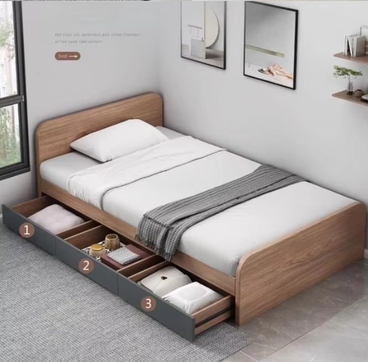 Simple Modern Cream 1.2-Meter Tatami Box Single Bed Teak High Box Home Furniture Storage Board Bed