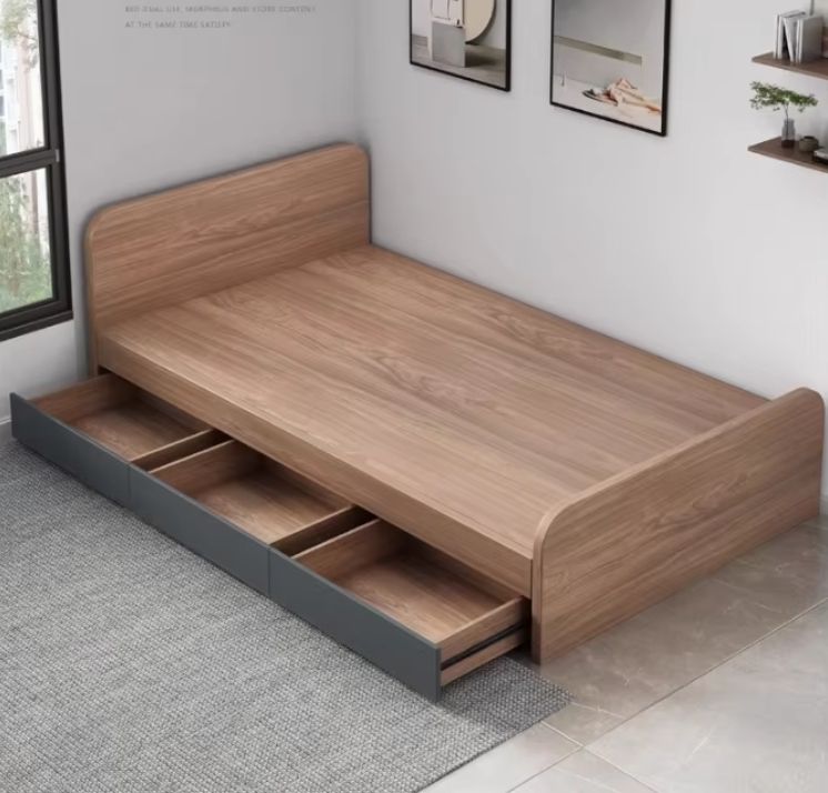 Simple Modern Cream 1.2-Meter Tatami Box Single Bed Teak High Box Home Furniture Storage Board Bed