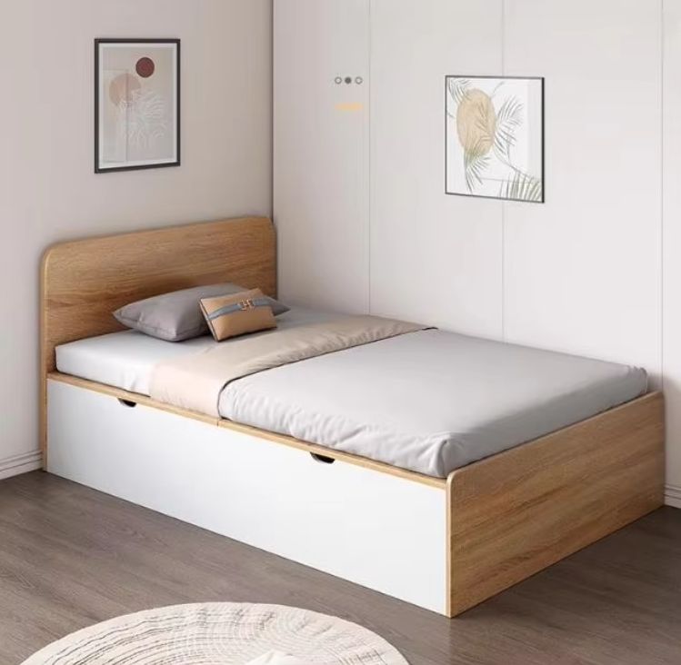 Adult Single Bed with High Box Storage 1 Meter 2 Small Tatami Beds Minimalist Panel Wood Style Student Dormitory Children's Room