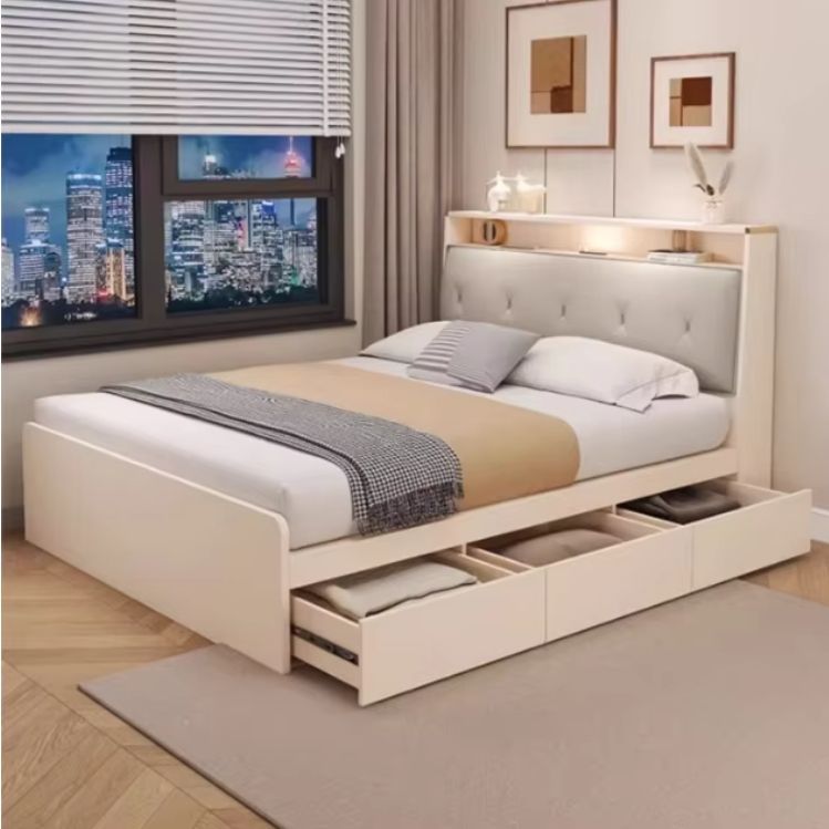 Simple Modern Cream 1.2-Meter Tatami Box Single Bed Teak High Box Home Furniture Storage Board Bed