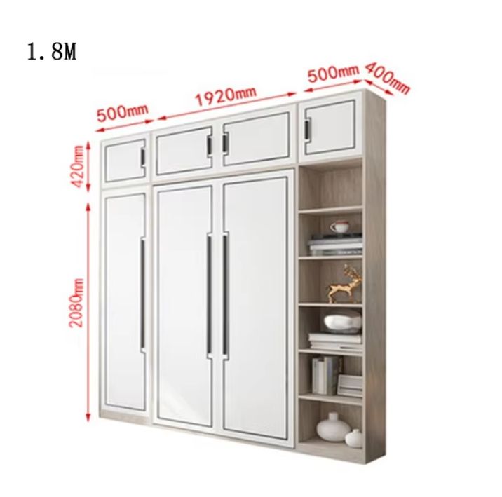 Contemporary simple invisible beds wardrobe white wood folding bed with cabinet for bedroom