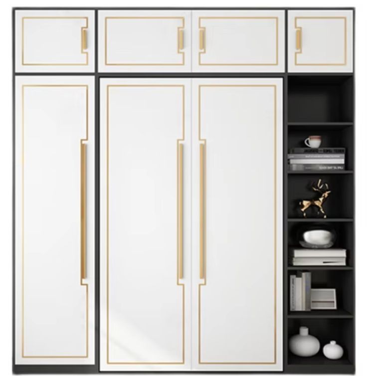 Contemporary simple invisible beds wardrobe white wood folding bed with cabinet for bedroom