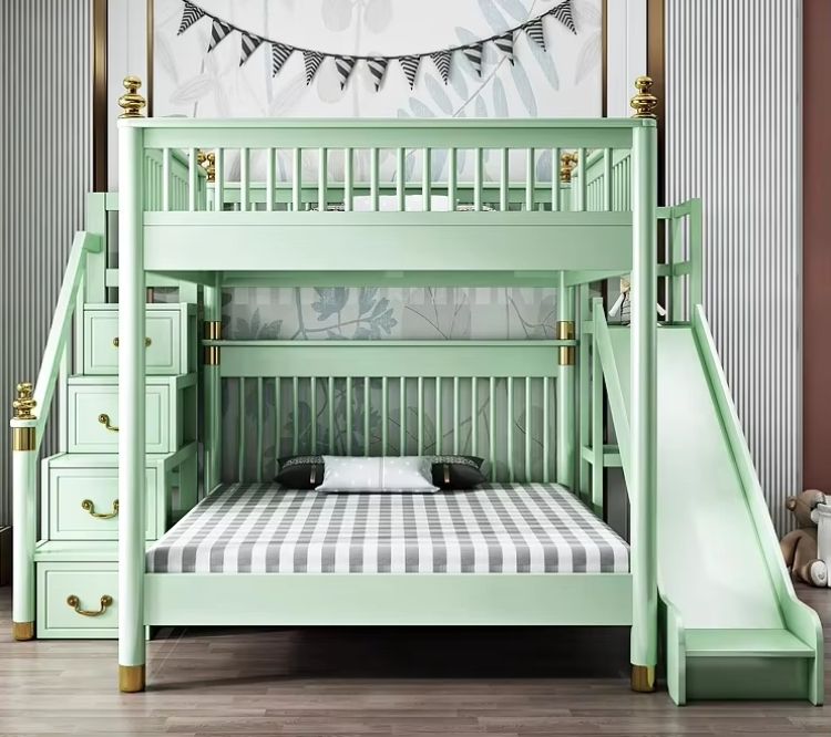Factory Direct High Quality Eco-Friendly Safe Non-toxic Bunk Bed Kids New Bunk Bed With Large Storage