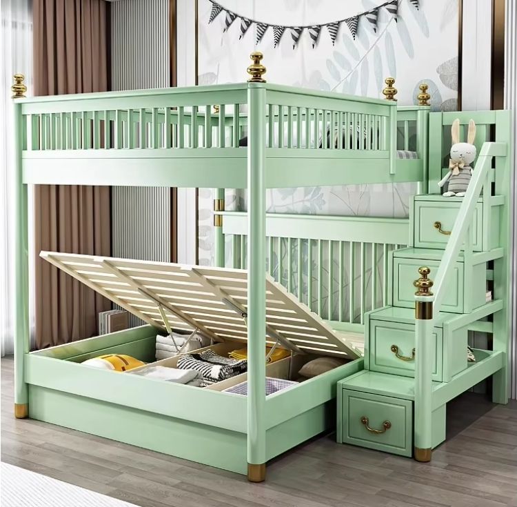Factory Direct High Quality Eco-Friendly Safe Non-toxic Bunk Bed Kids New Bunk Bed With Large Storage