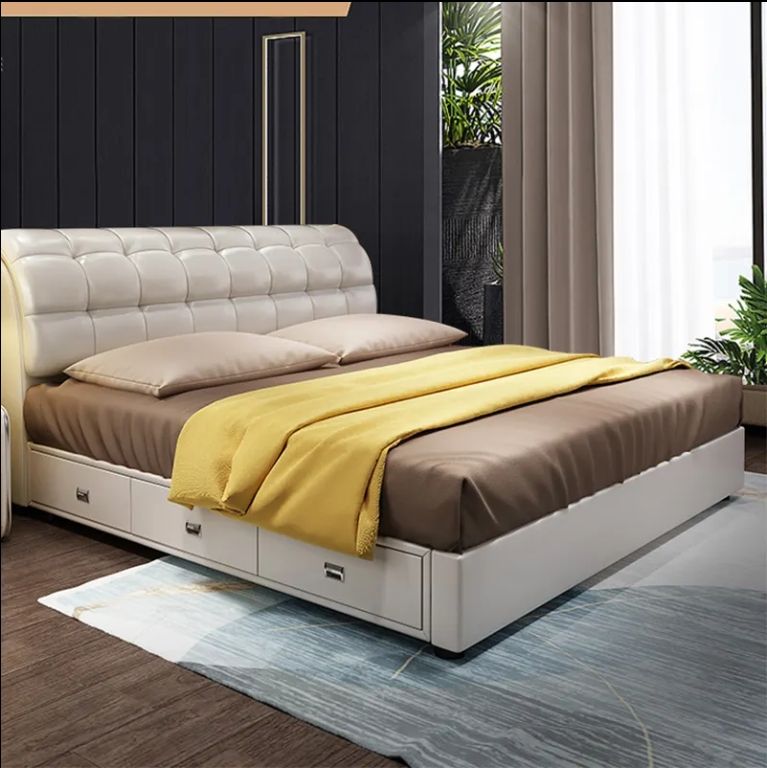Nordic Modern Leather Fabric Double Storage Bed Light Luxury Bedroom Tatami Upholstered Soft Bed with Storage for Home Hotel