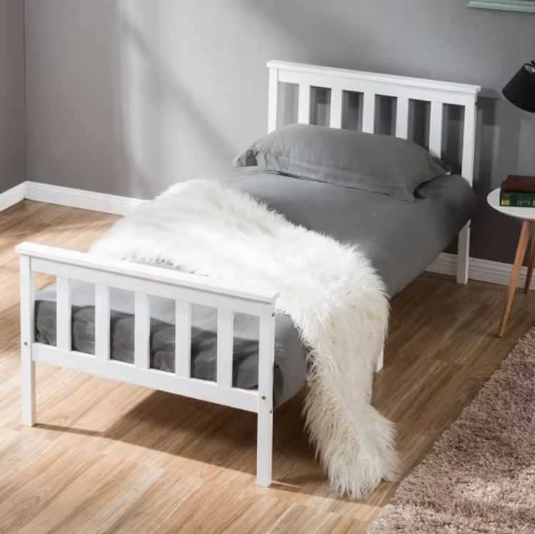 Modern White Solid Pine Wooden Bed Frame 3ft Single Bed for Adults & Kids with Antique Style & Storage Feature for Bedroom Home