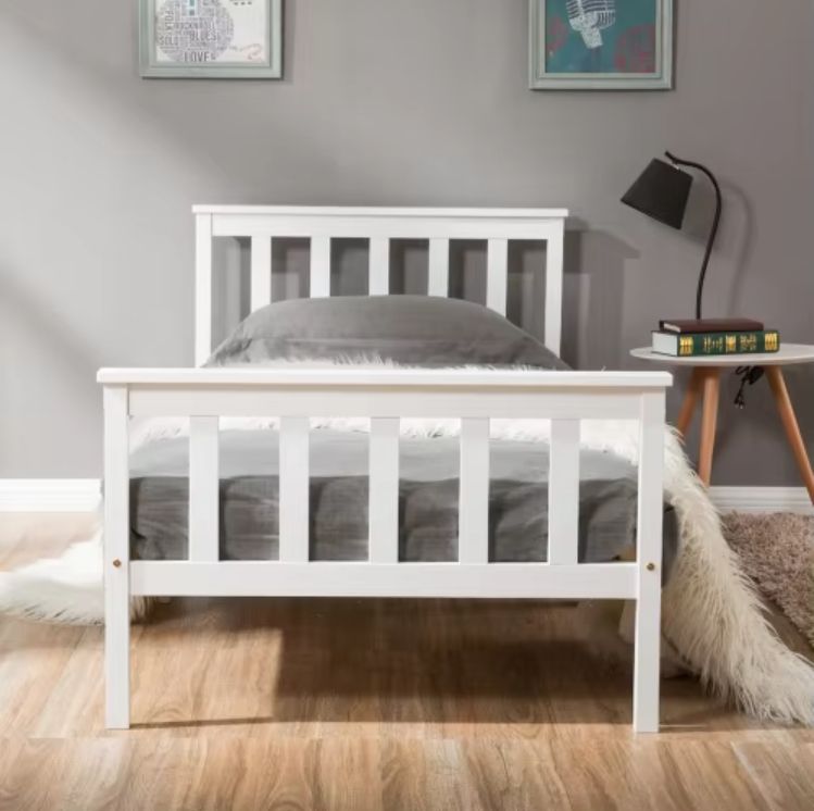 Modern White Solid Pine Wooden Bed Frame 3ft Single Bed for Adults & Kids with Antique Style & Storage Feature for Bedroom Home